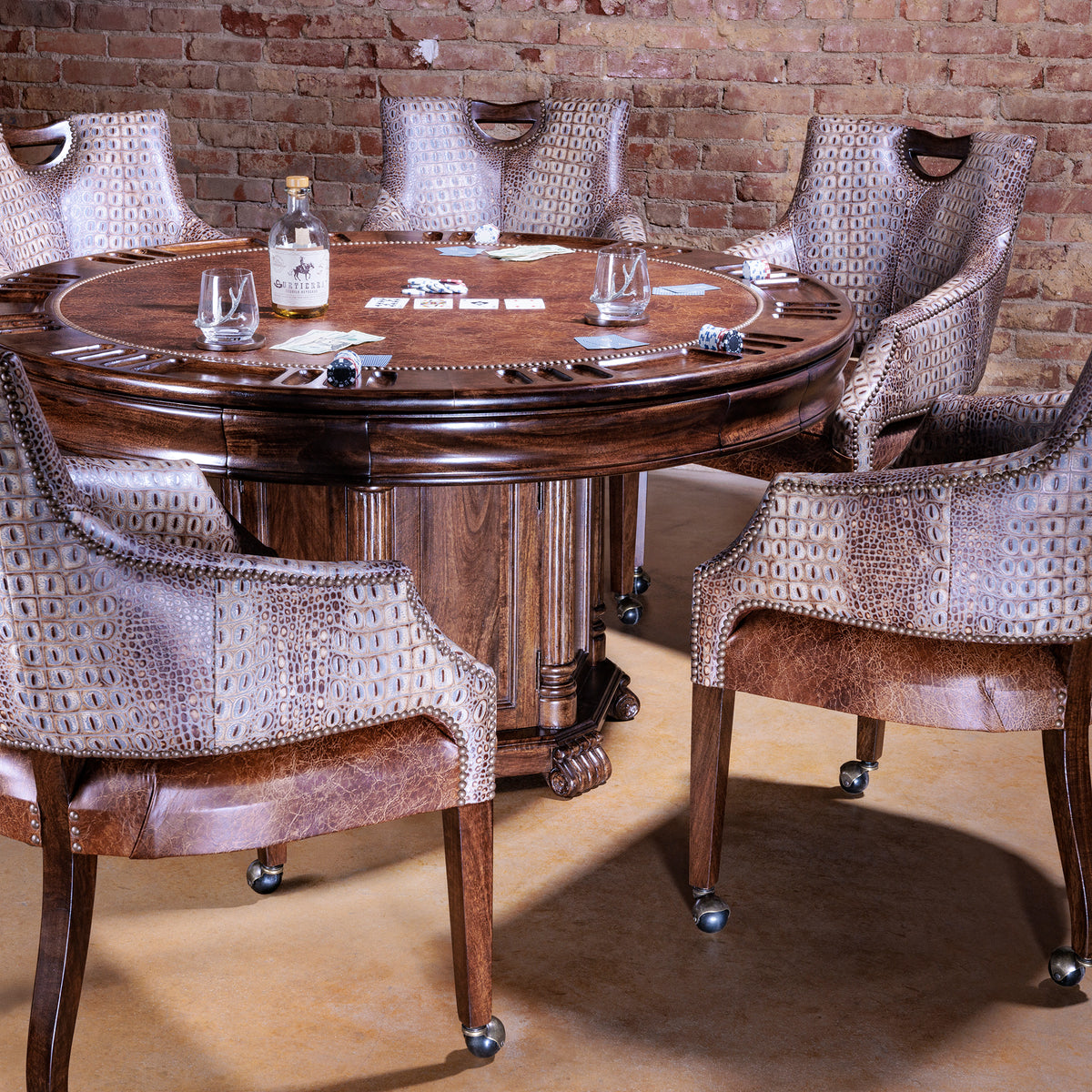 Outlaw’s Round Poker Table | Reversible Wood + Leather Top – Into The West