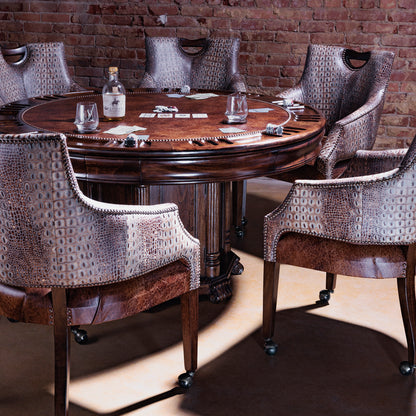 The Gambler’s Mark Western Poker Chair in embossed top-grain croc leather with poker table