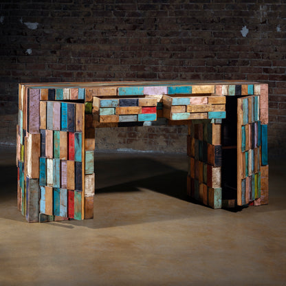 Painted Mesa Console open view showing drawers and cabinet storage space