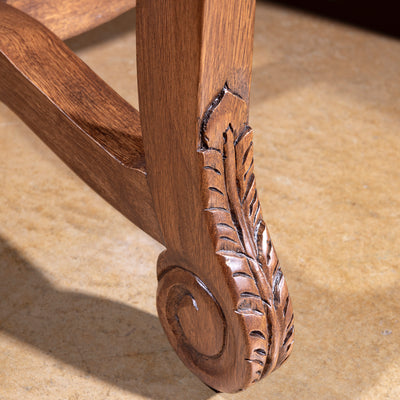 Palacio Verde Dining Chair carved wood leg detail on a luxury western dining chair with green leather upholstery