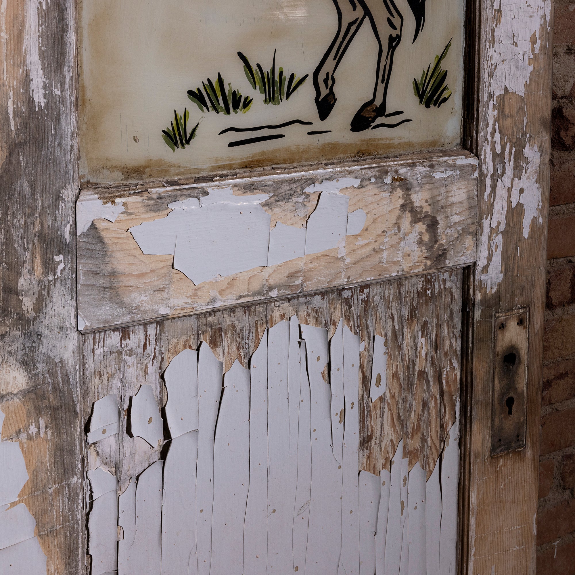 Palo Pinto Rodeo Relic Western Art Door Panel western decor close-up with cracked paint, aged wood texture, and timeworn lower panels