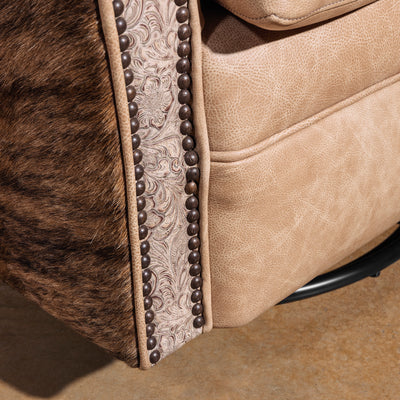 Swivel base detail on Prairie Pearl luxury Western leather cowhide chair