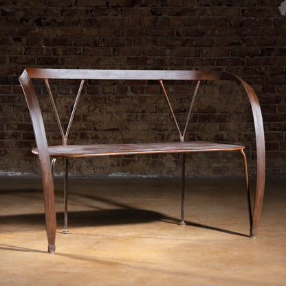 Railspur Gallery Bench hero view slim wrought iron Western bench for entryway or hallway