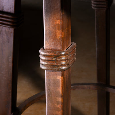 Red Mesa Forge Table detail of forged iron leg with wrapped collar on Western iron and reclaimed wood accent table