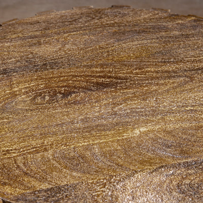 Ridgeline Drum Table wood detail with carved ridges, drum silhouette, rustic texture, and luxury Western lodge styling