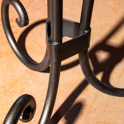 Wrought Iron Base and Joinery Detail of the Durango Flame Accent Table