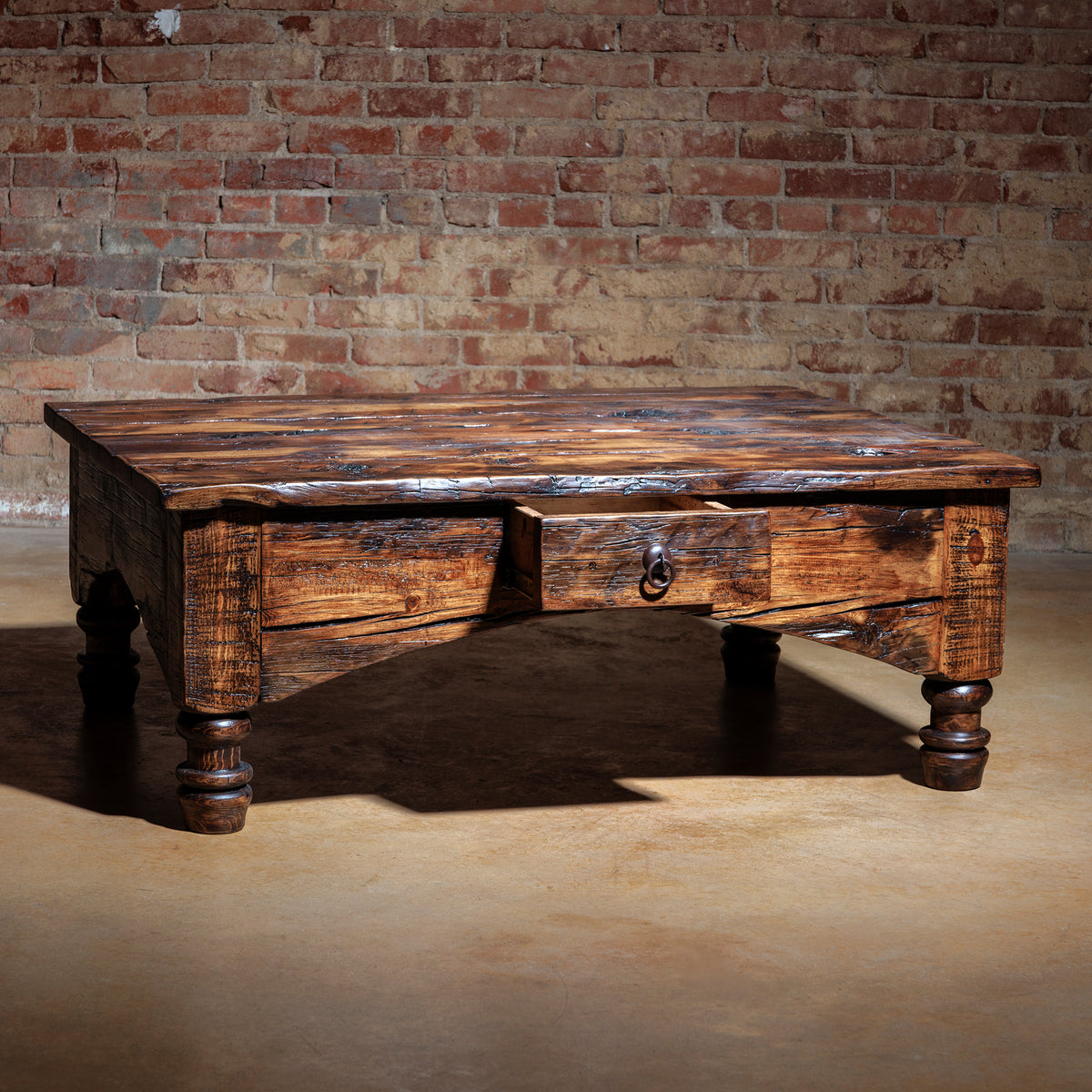 Rustic Reclaimed Wood Coffee Table with Storage Drawer – Into The West