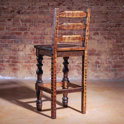 Handcrafted Western bar stool with ladder-back and aged finish