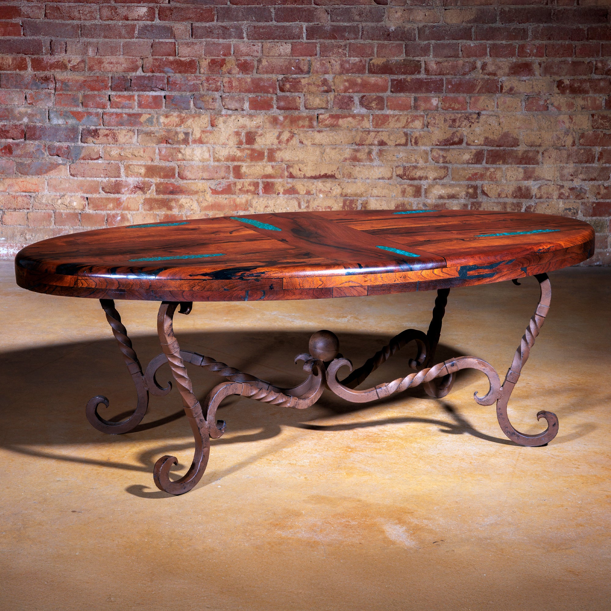 rustic-oval-inlaid-turquoise-coffee-table-1