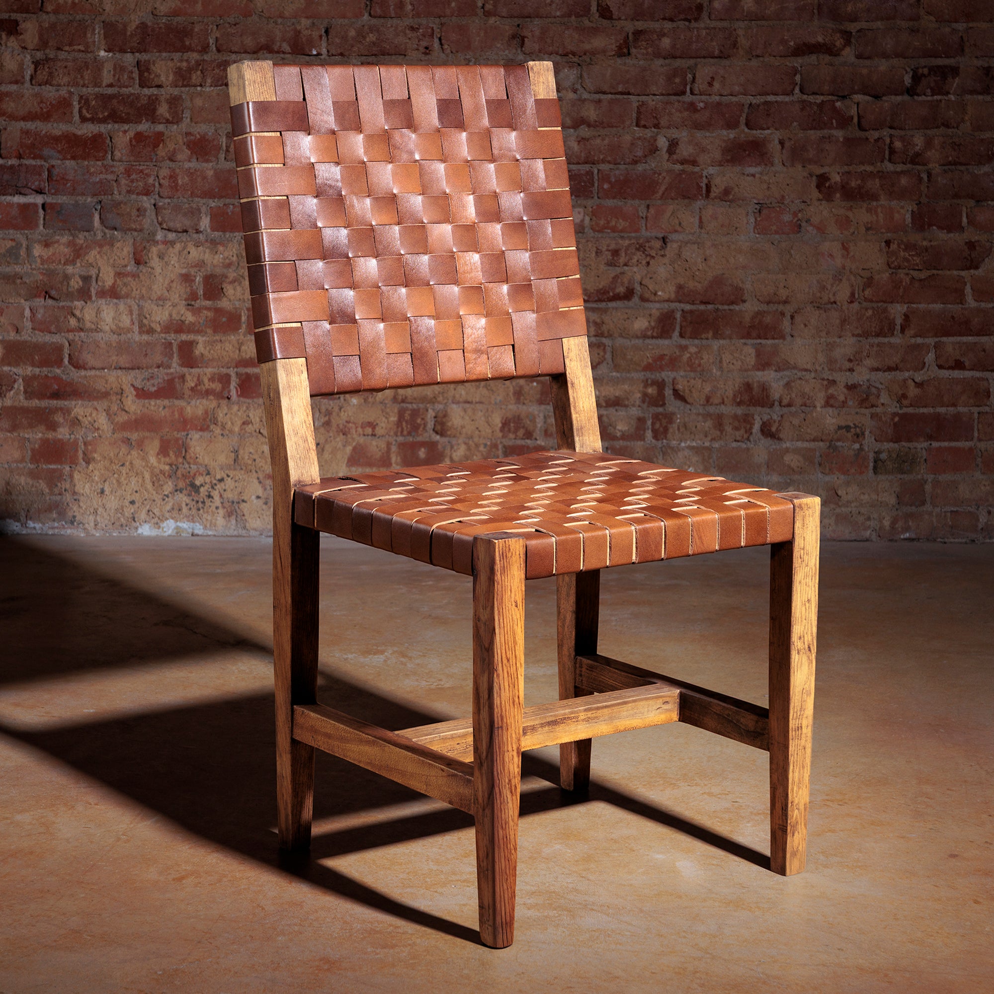 Rustic Woven Leather Dining Chair