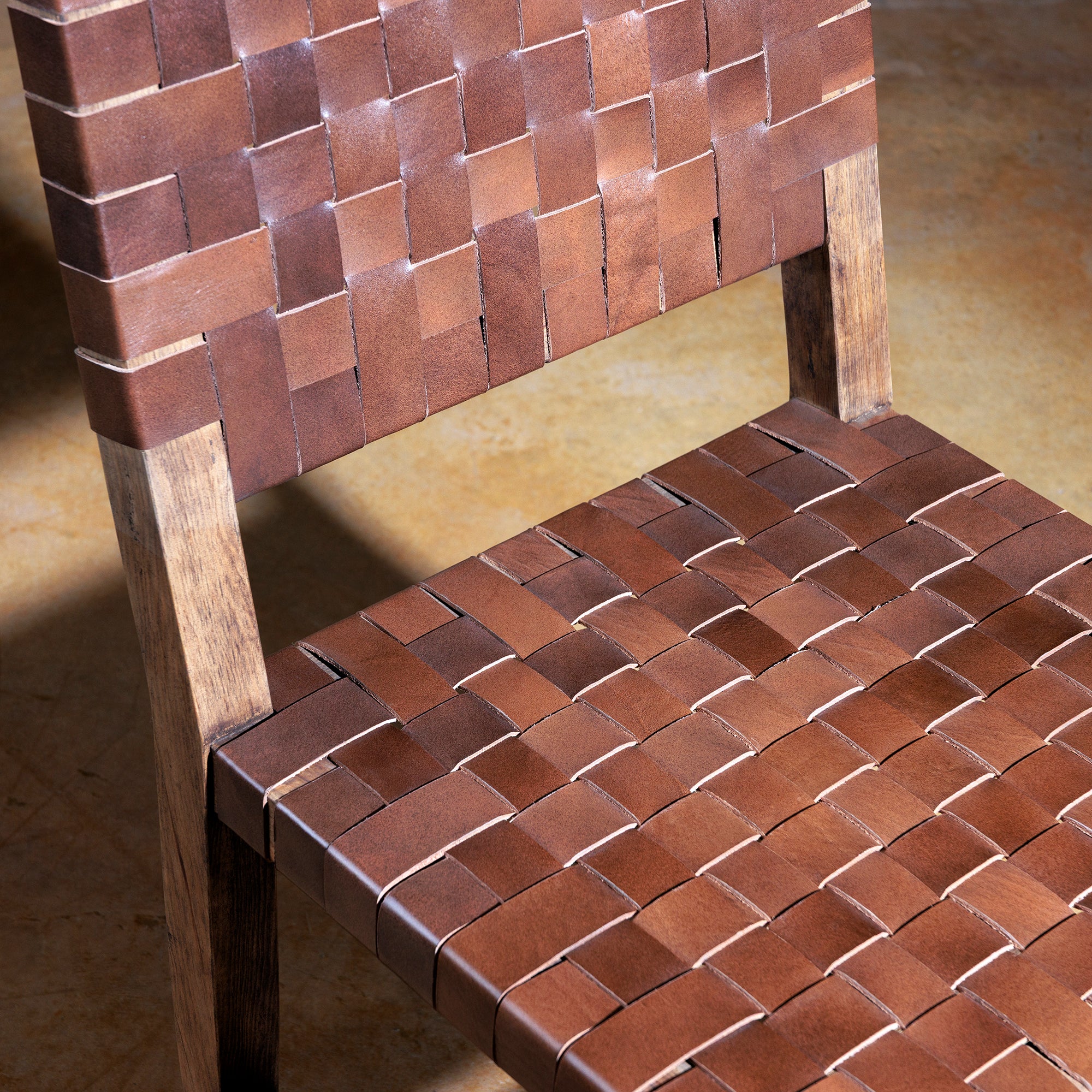 Rustic Woven Leather Dining Chair