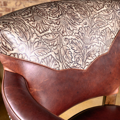 Floral tooled leather texture on Western luxury bar stool