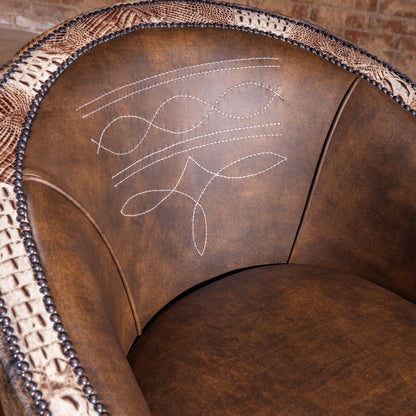 Close-up of San Saba Bootstitch Swivel Chair boot-stitch embroidery in western pattern