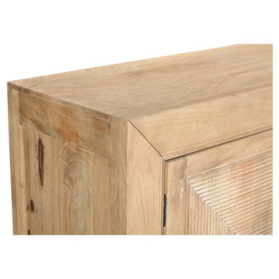 Crafted from sturdy mango wood, the Sanibel Console boasts a sandy beige finish and four doors with sleek metal handles. Elevate your space with this expertly designed piece, perfect for adding both style and functionality to any room.
