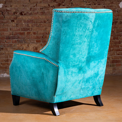 Back view of Sedona Sky Recliner in turquoise suede leather