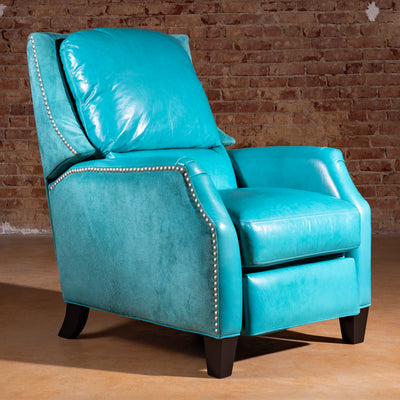 Sedona Sky Recliner in turquoise leather with suede accents – front view