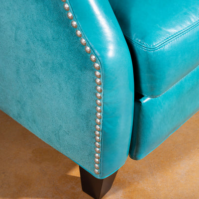 Nailhead and leather closeup on Sedona Sky Recliner