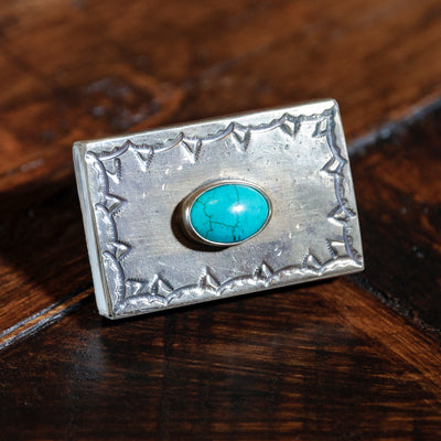 J. Alexander silver matchbox holder with turquoise stone accent