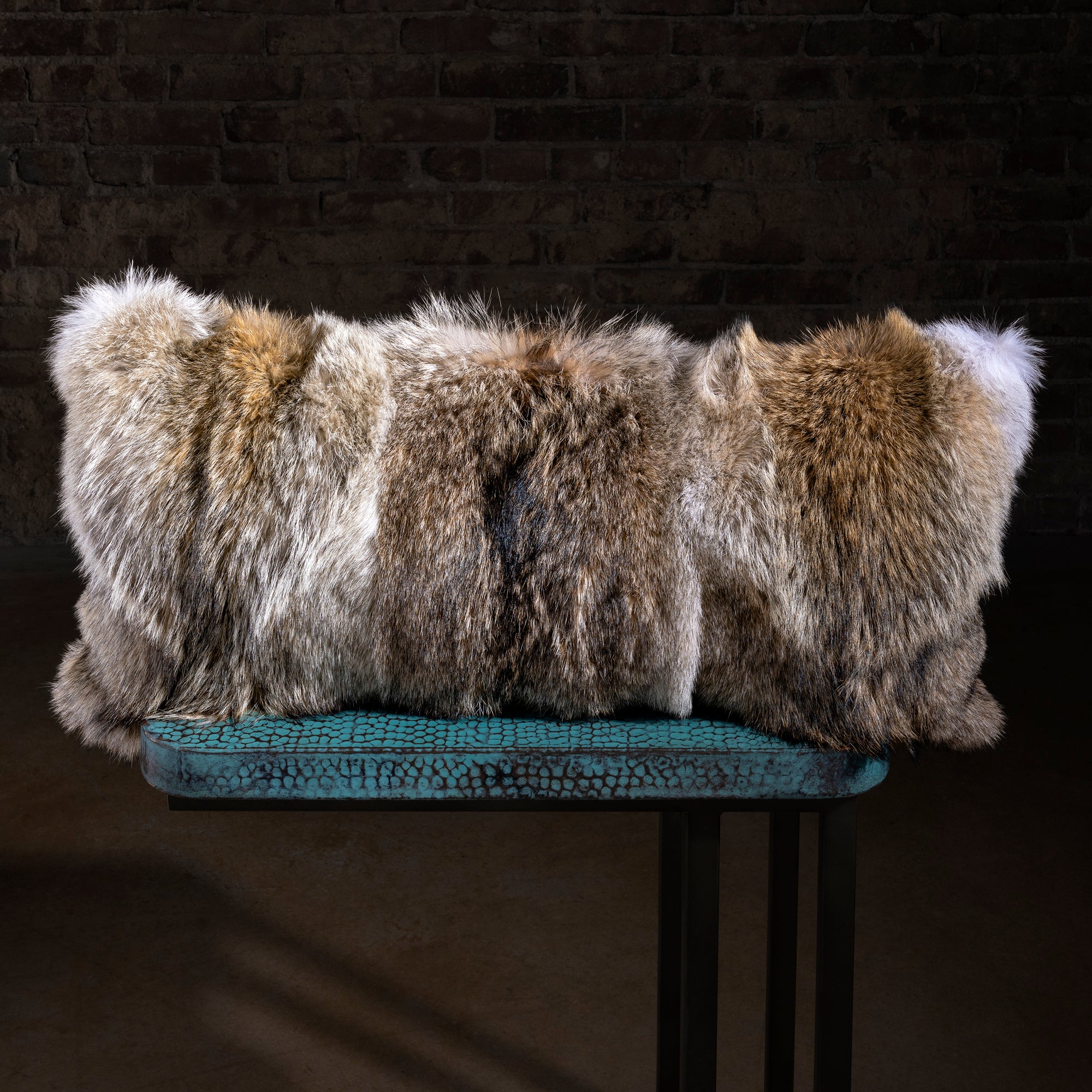 Silver Sage Coyote Pillow coyote accent pillow with plush natural coyote fur, rich tonal variation, and a luxe Western lumbar profile.