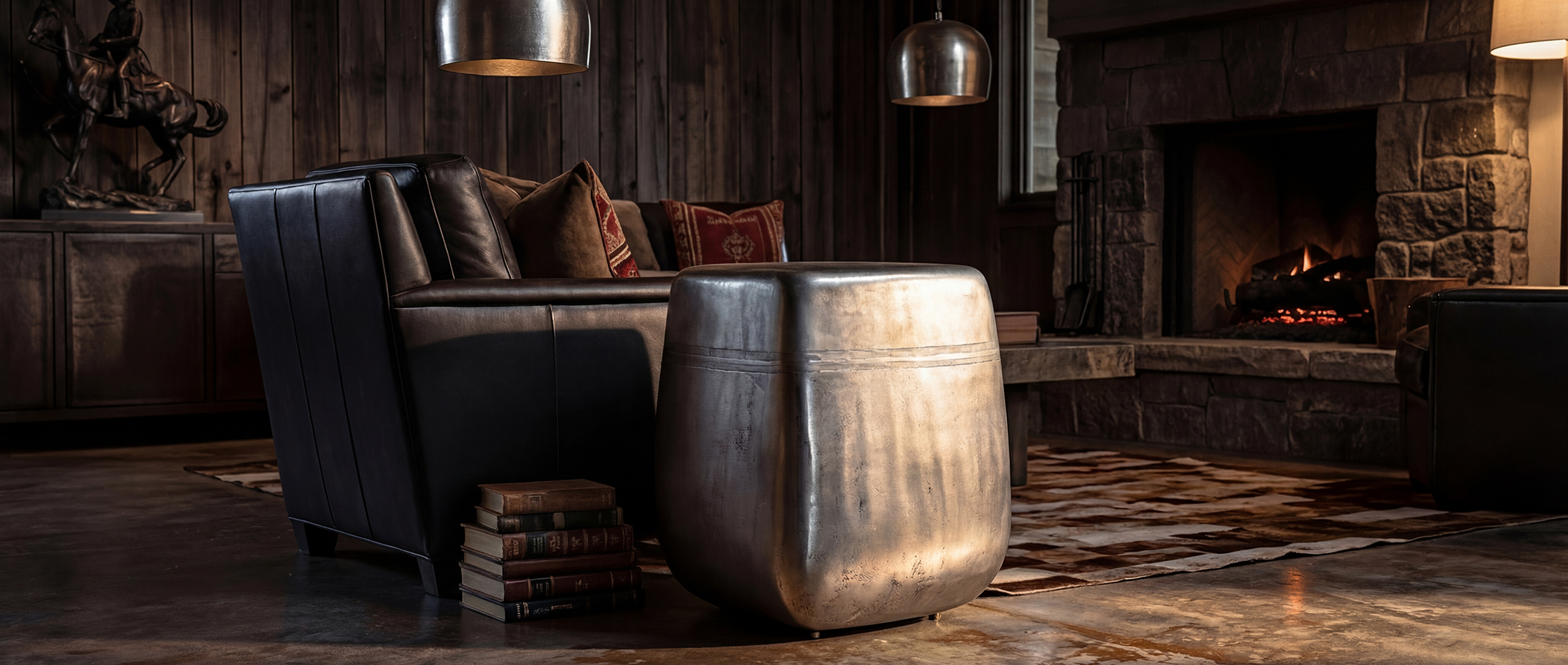 Sterling Spur Accent Table silver metal accent table with a rounded cube silhouette, burnished finish, and refined Western styling