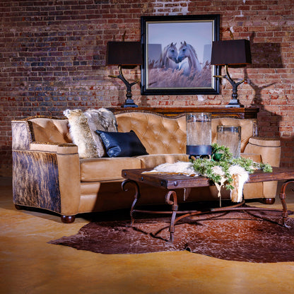 upscale western hair on hide leather sofa