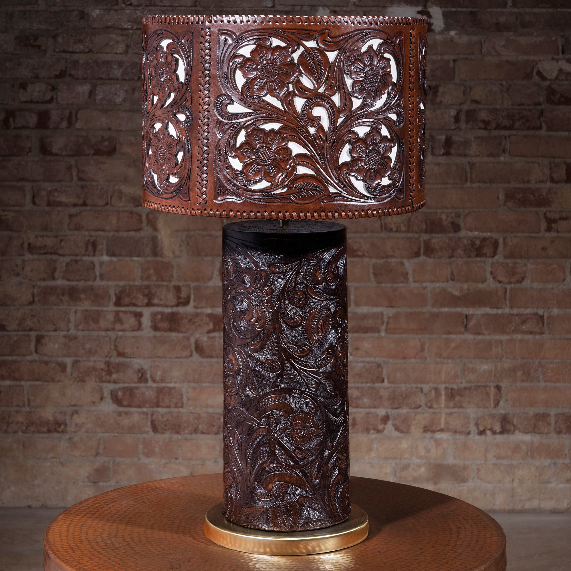Sonora Filigree Leather Lamp | Tooled Cutwork Western Table Lamp