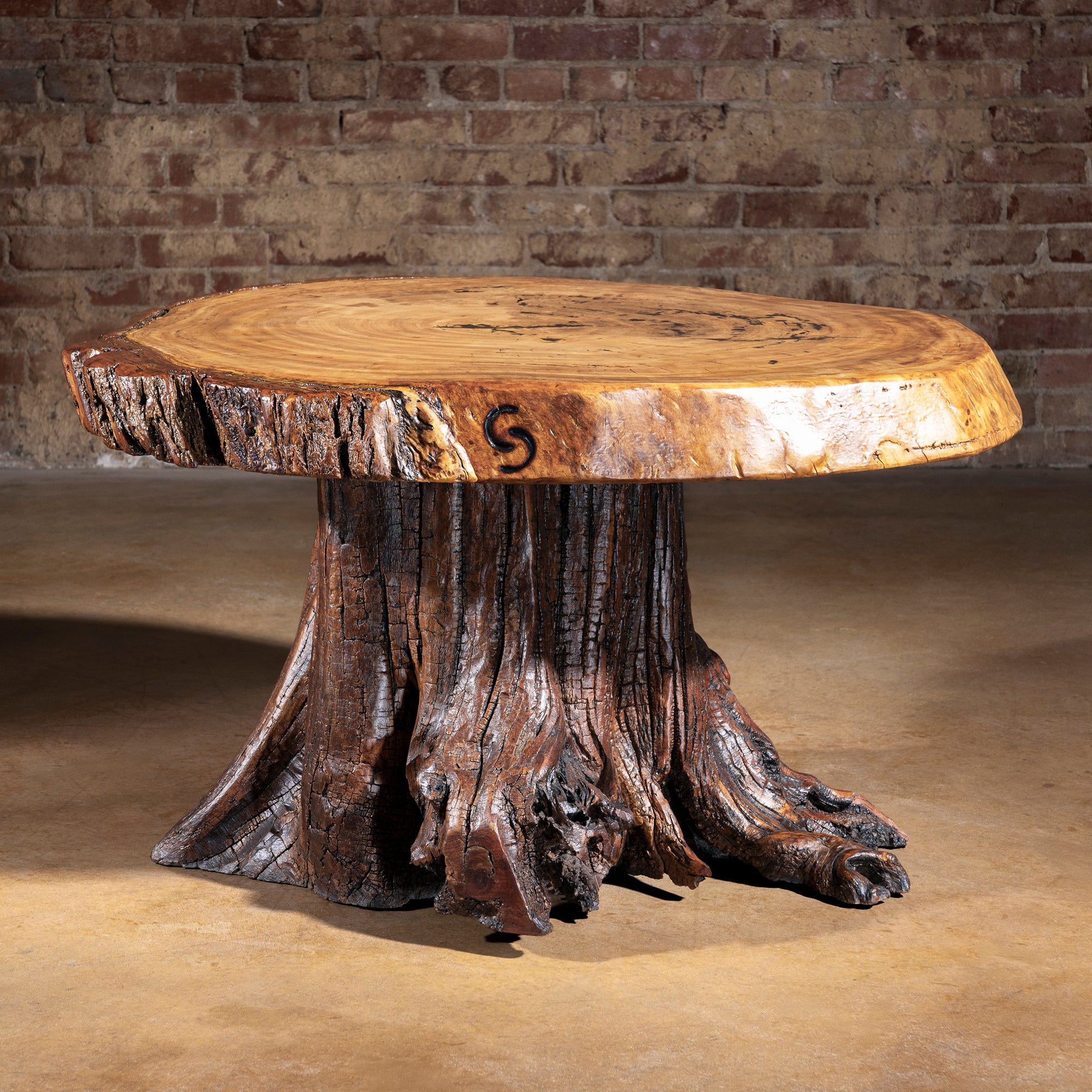 Sundermill Rootstone Table round live-edge Western coffee table with natural slab top