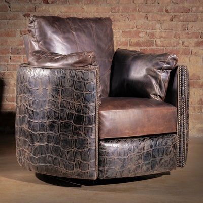 The Outrider Croc Cuddler Recliner in hand-finished leather and croc hide – Into The West