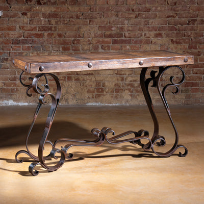 The Paloma Forge Console Table with reclaimed wood top and hand-forged iron base – Into The West