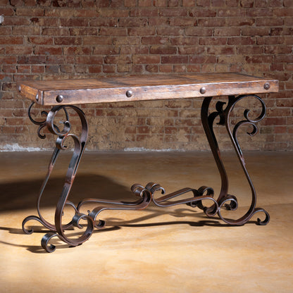 The Paloma Forge Console Table with reclaimed wood top and hand-forged iron base – Into The West