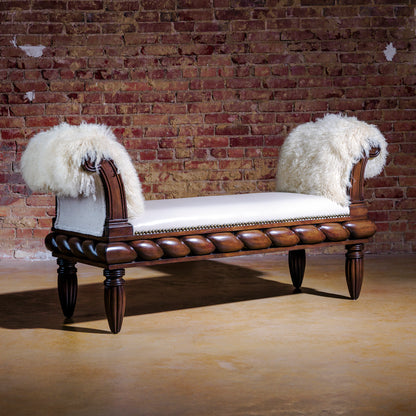 tibetan fur and leather accent bench