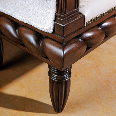 Fluted wood legs and rope molding on handcrafted accent bench
