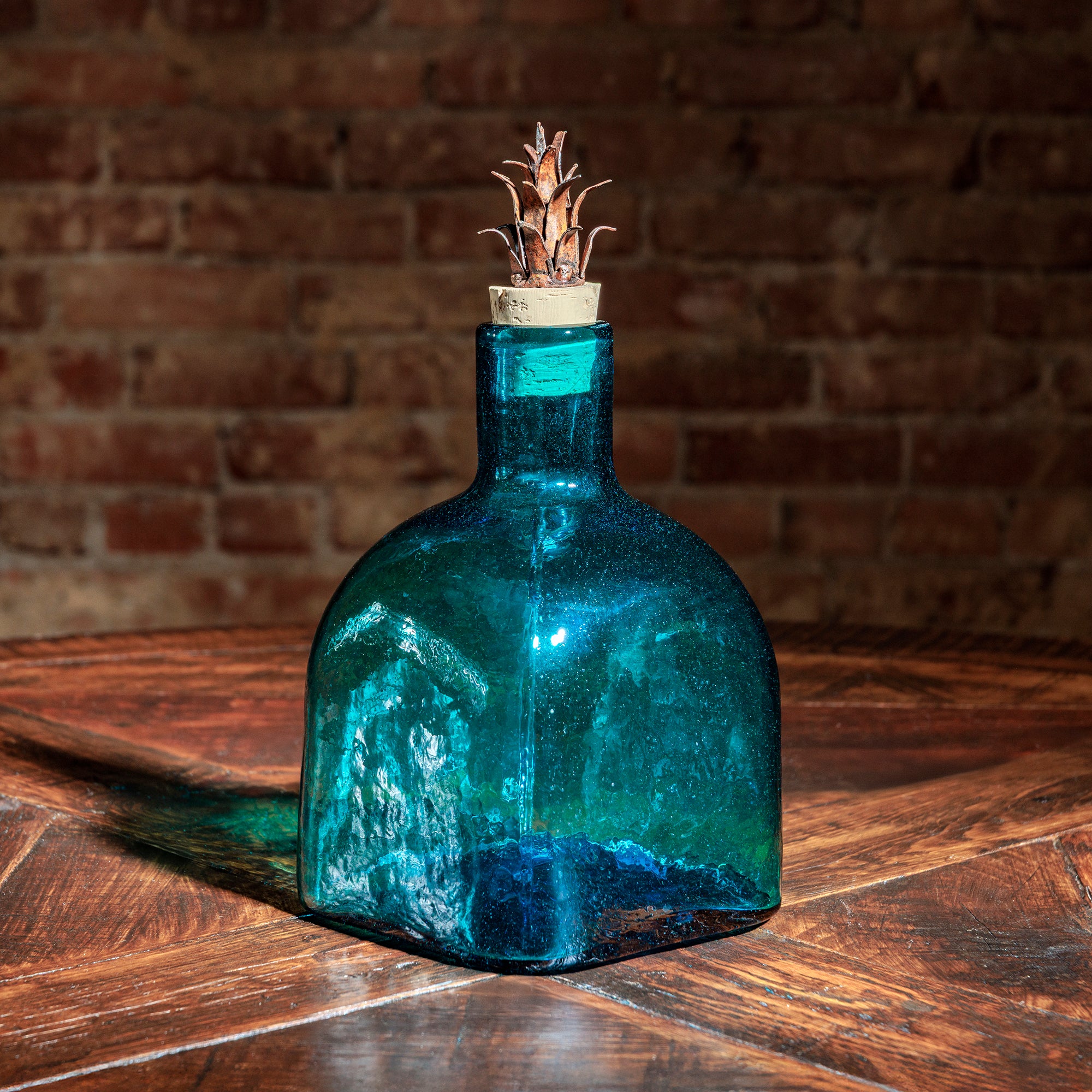Southwest Blown Glass Bottle Set in Metal Tray