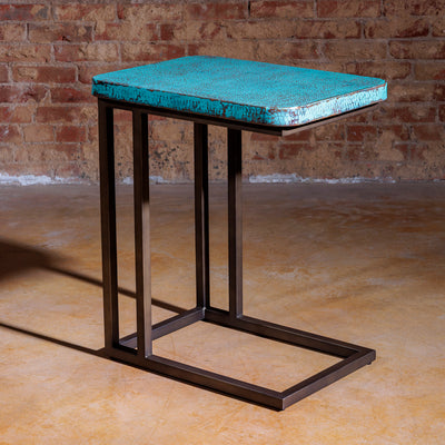 Turquoise Hammered Copper Side Table