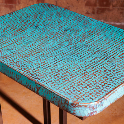 Turquoise Hammered Copper Side Table