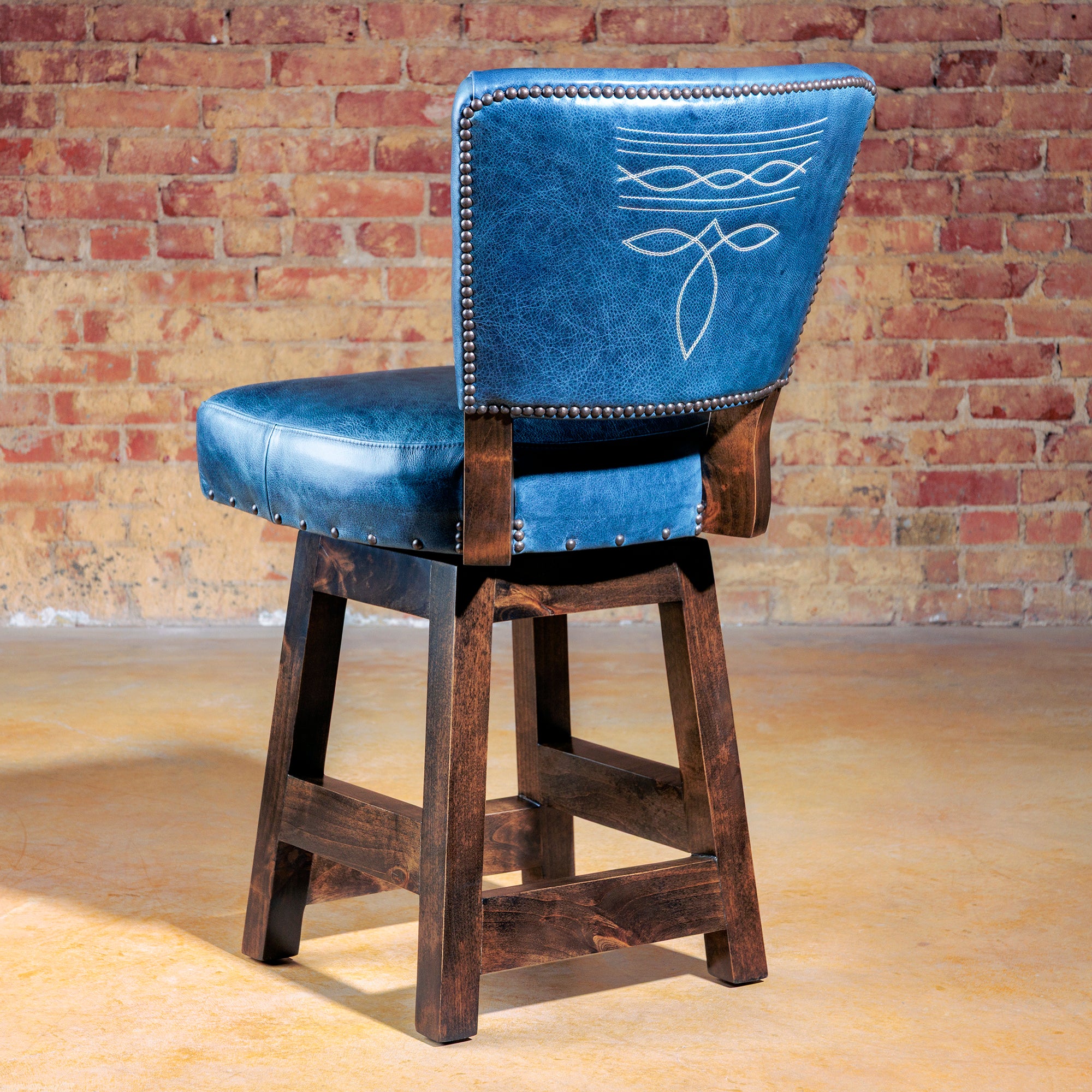 western armless leather boot stitch bar stool
