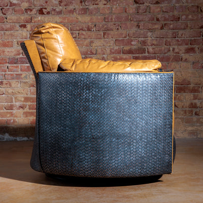 Side profile of boot stitch recliner with push-back function and nailhead accents
