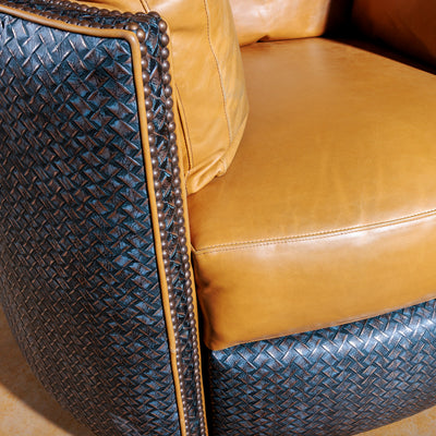 Close-up of top-grain leather and antique nailhead trim on Western 