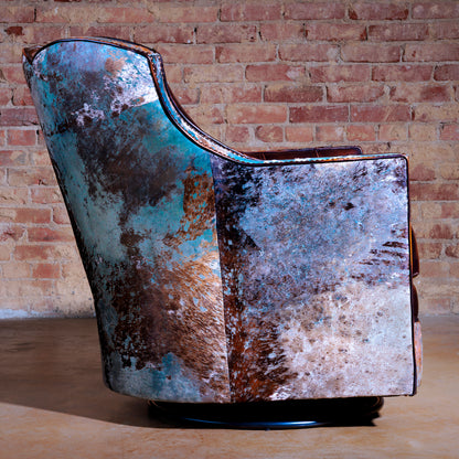 Western Acid Wash Cowhide Swivel Chair