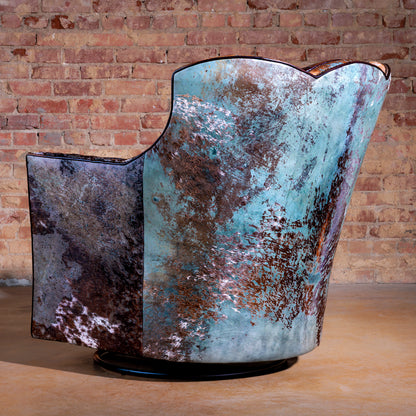 Western Acid Wash Cowhide Swivel Chair