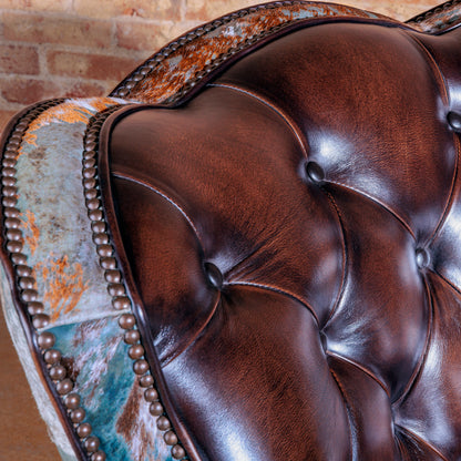 Western Acid Wash Cowhide Swivel Chair
