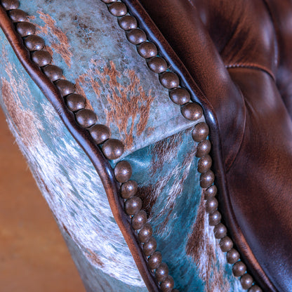 Western Acid Wash Cowhide Swivel Chair