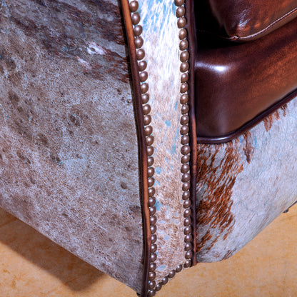 Western Acid Wash Cowhide Swivel Chair