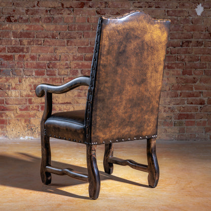 western brown button tufted leather arm chair