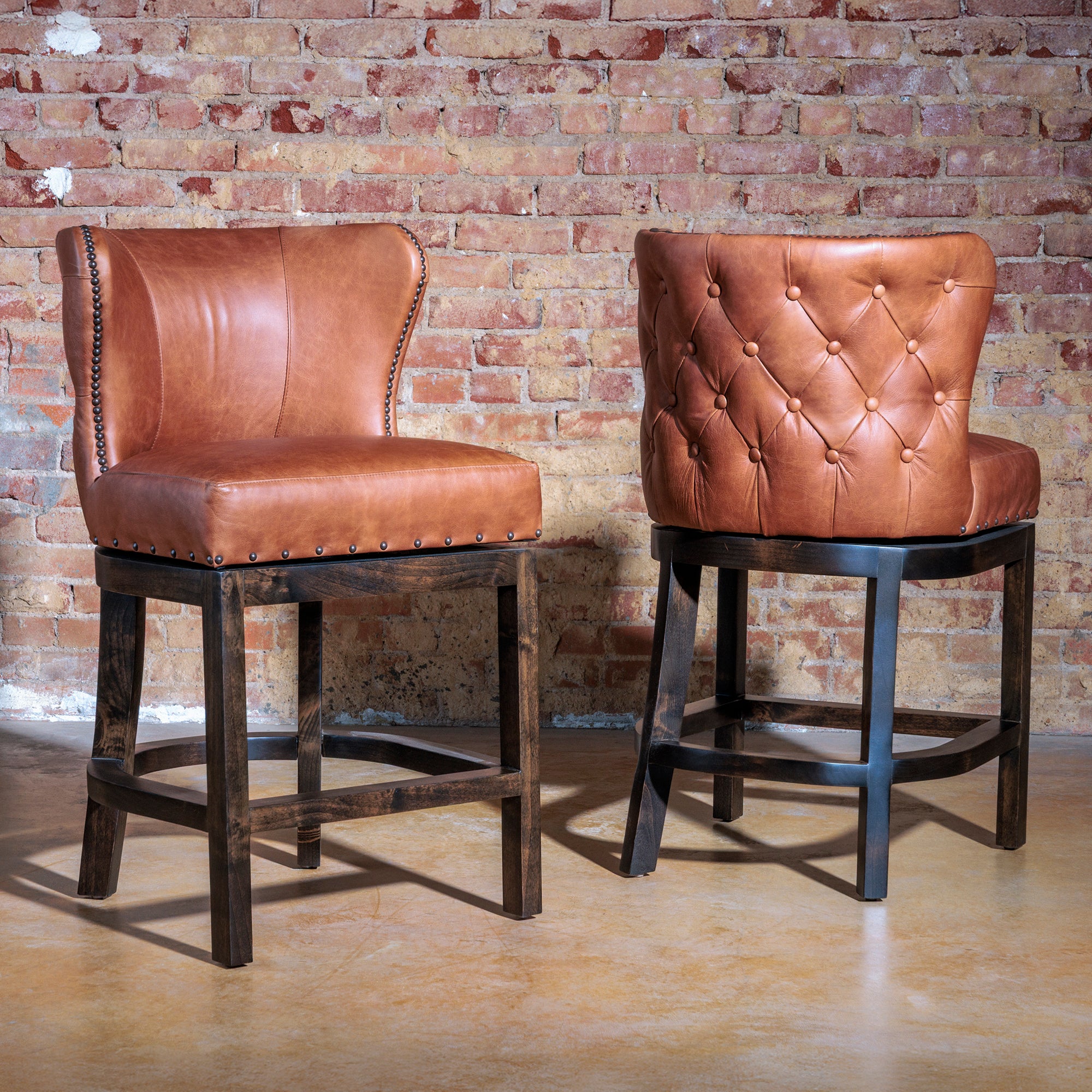 western button tufted curved back bar stool