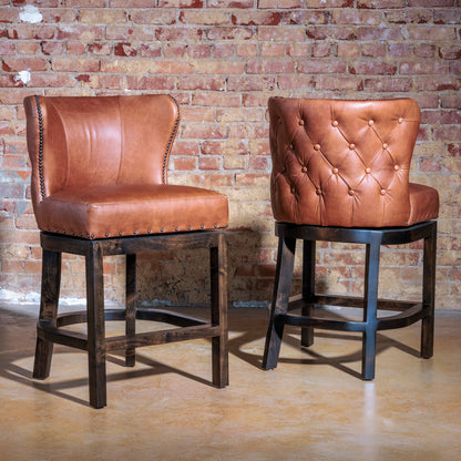 western button tufted curved back bar stool