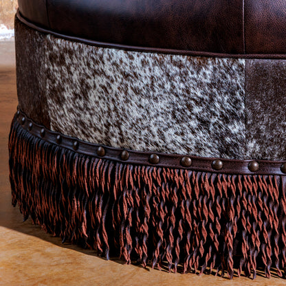 Montana Ranch Round Leather & Cowhide Ottoman