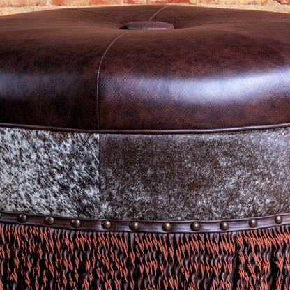 Montana Ranch Round Leather & Cowhide Ottoman