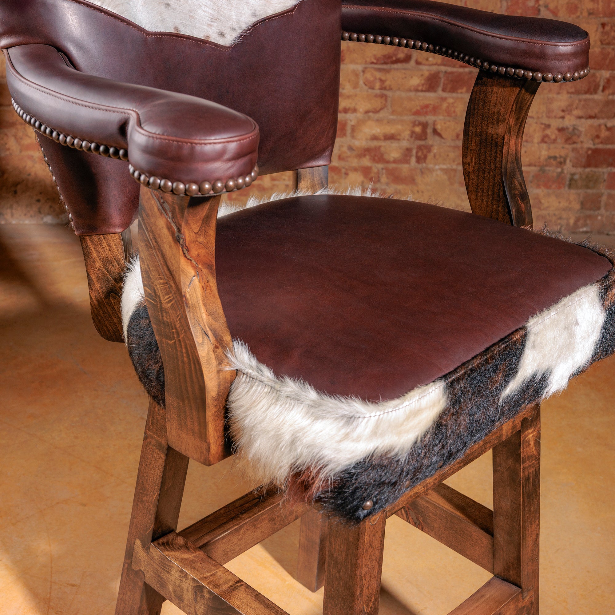 Western Luxury Cowhide Leather Bar Stool
