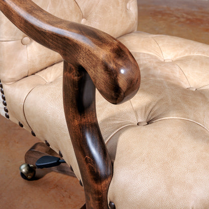 Cream Floral Tufted Leather Western Desk Chair